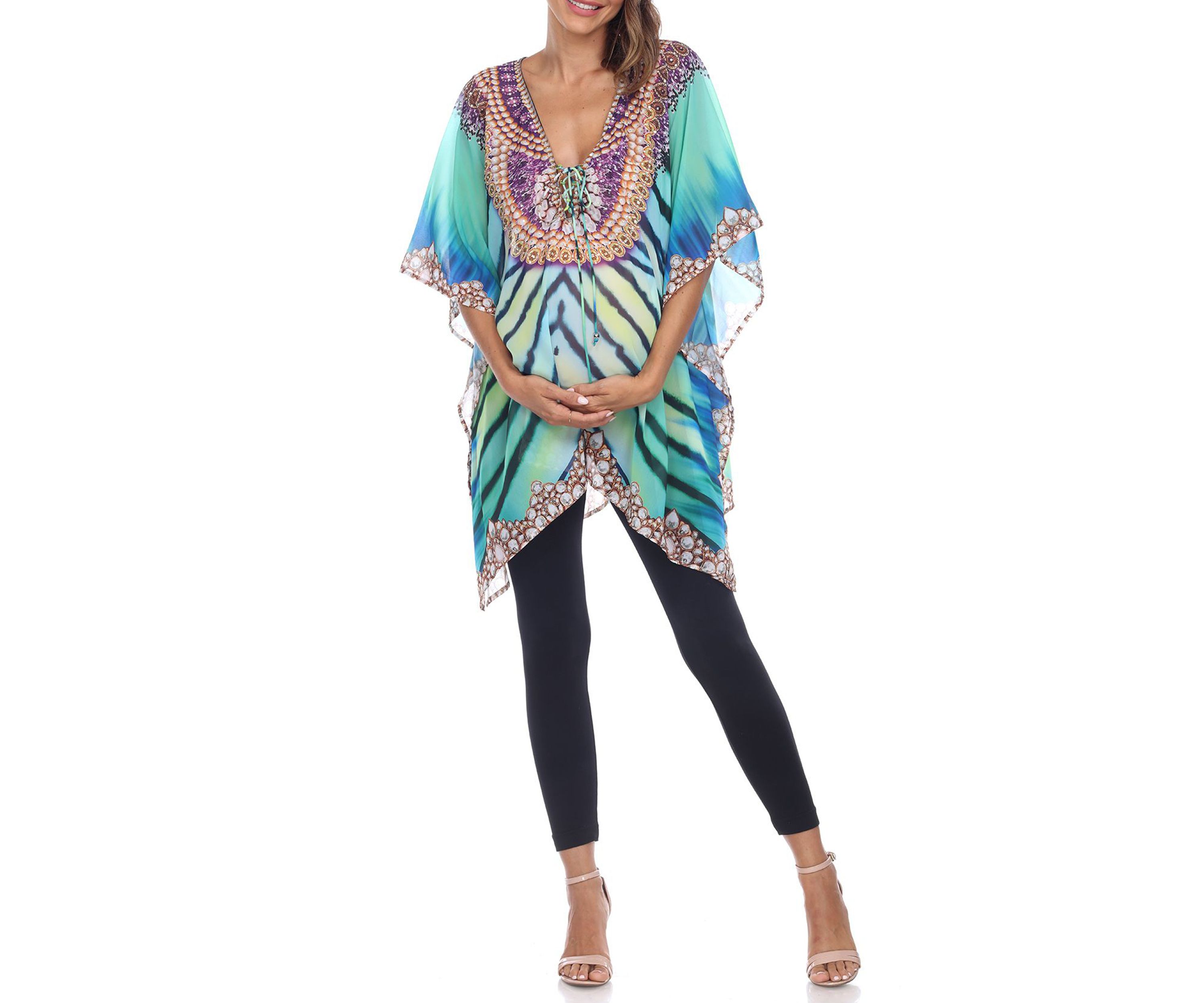 Maternity Short Caftan with Tie-up Neckline