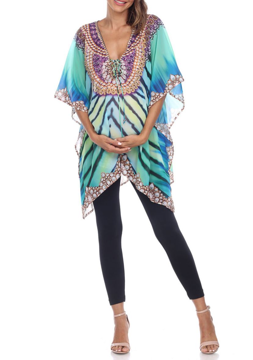 Maternity Short Caftan with Tie-up Neckline