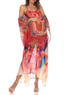 White Mark Women's Maternity Plus Size Sheer Maxi Caftan