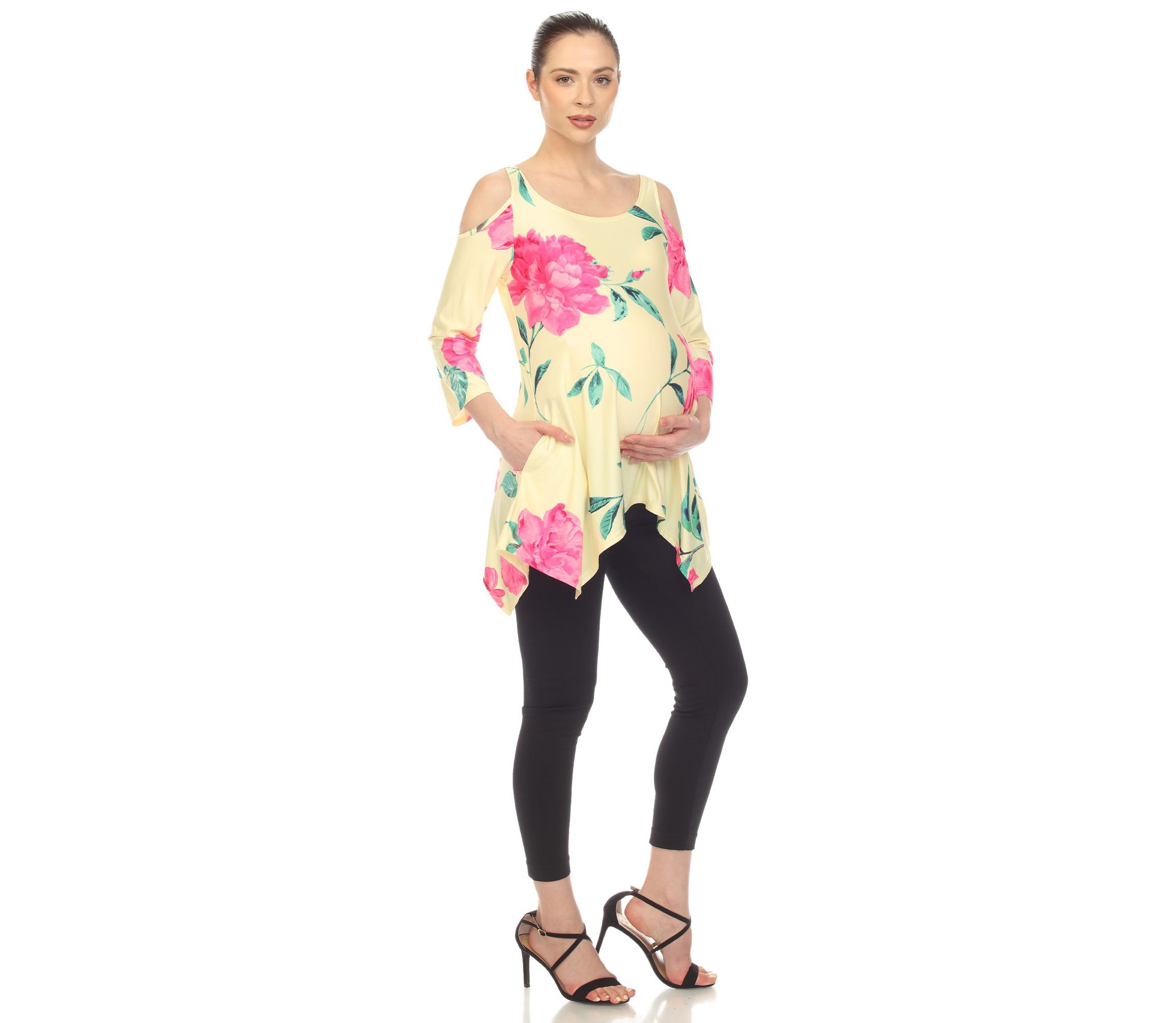 Maternity Floral Printed Cold Shoulder Tunic