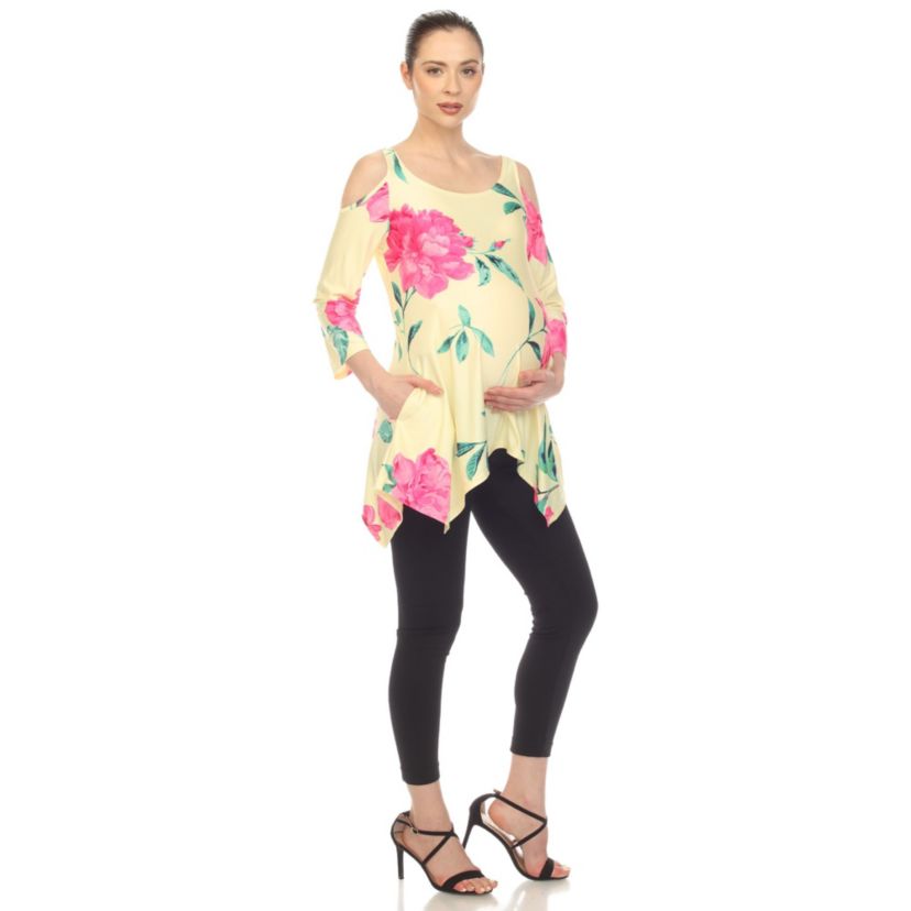 Maternity Floral Printed Cold Shoulder Tunic