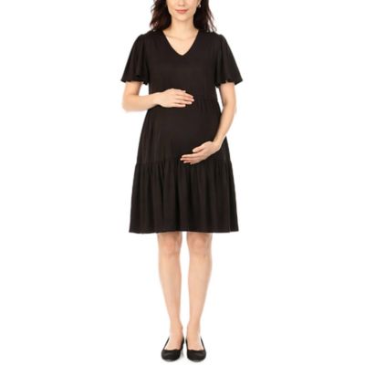 White Mark Womenâs Short Sleeve Tiered A-Line Maternity Dress, Black, 2X
