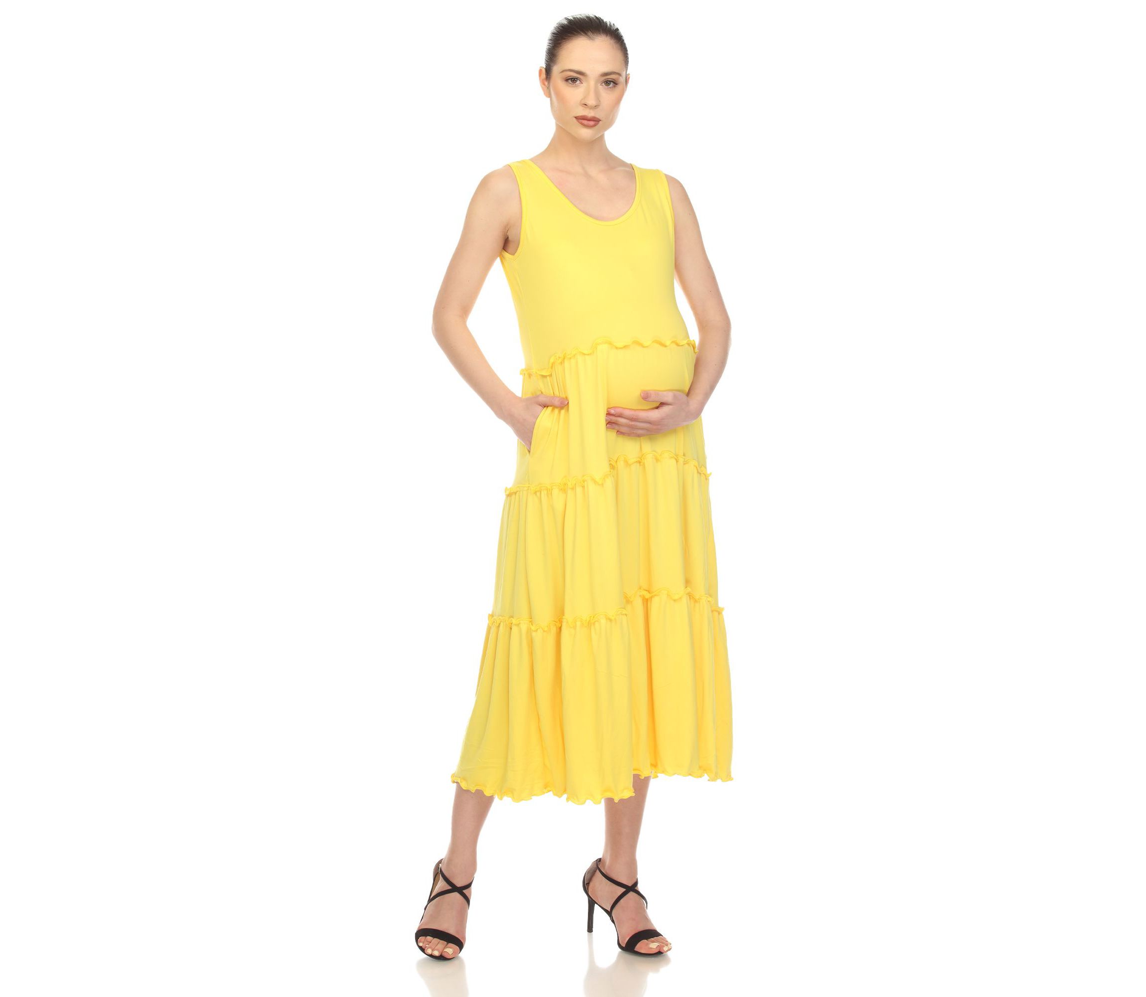 Maternity Scoop Neck Tiered Midi Dress