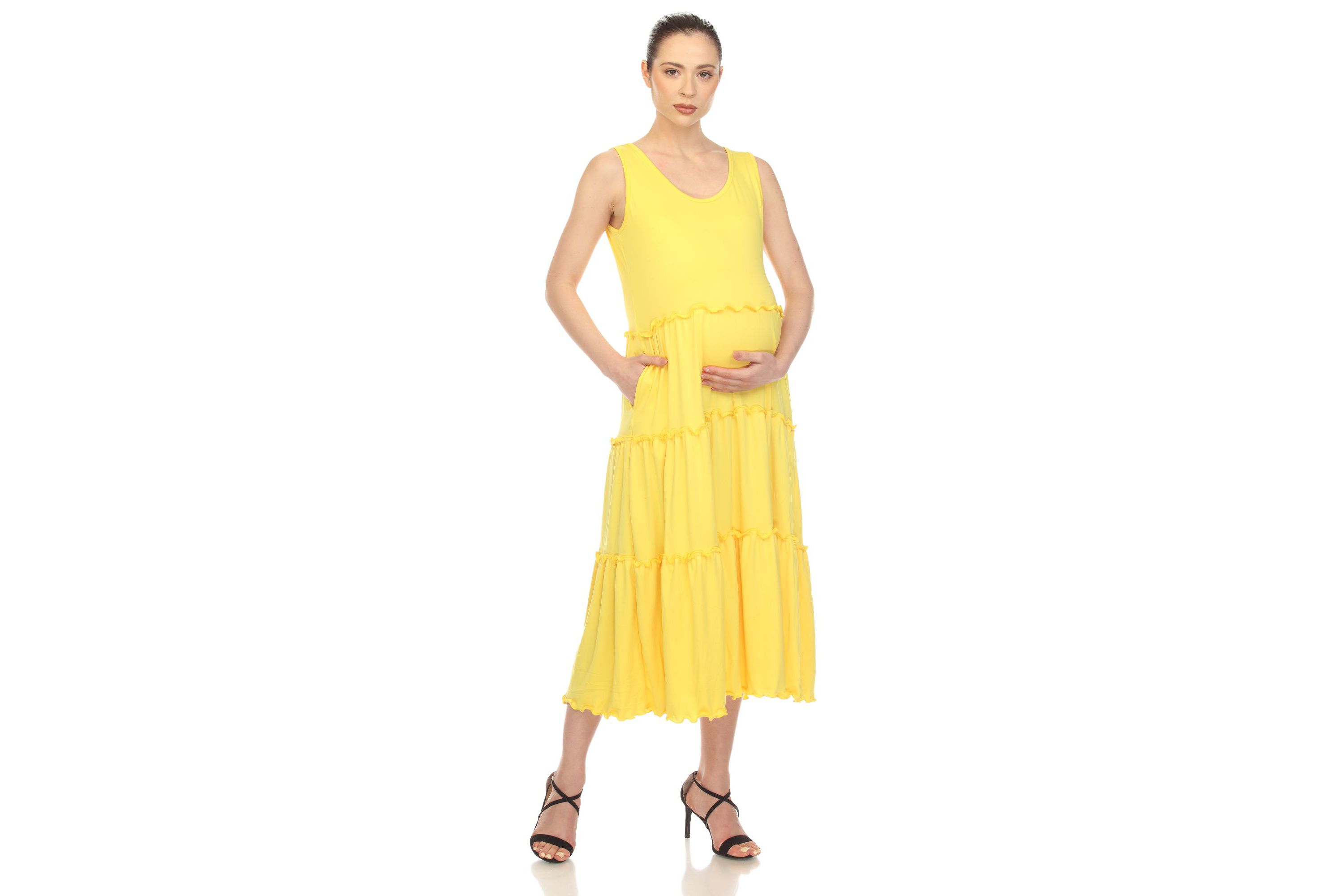 Maternity Scoop Neck Tiered Midi Dress