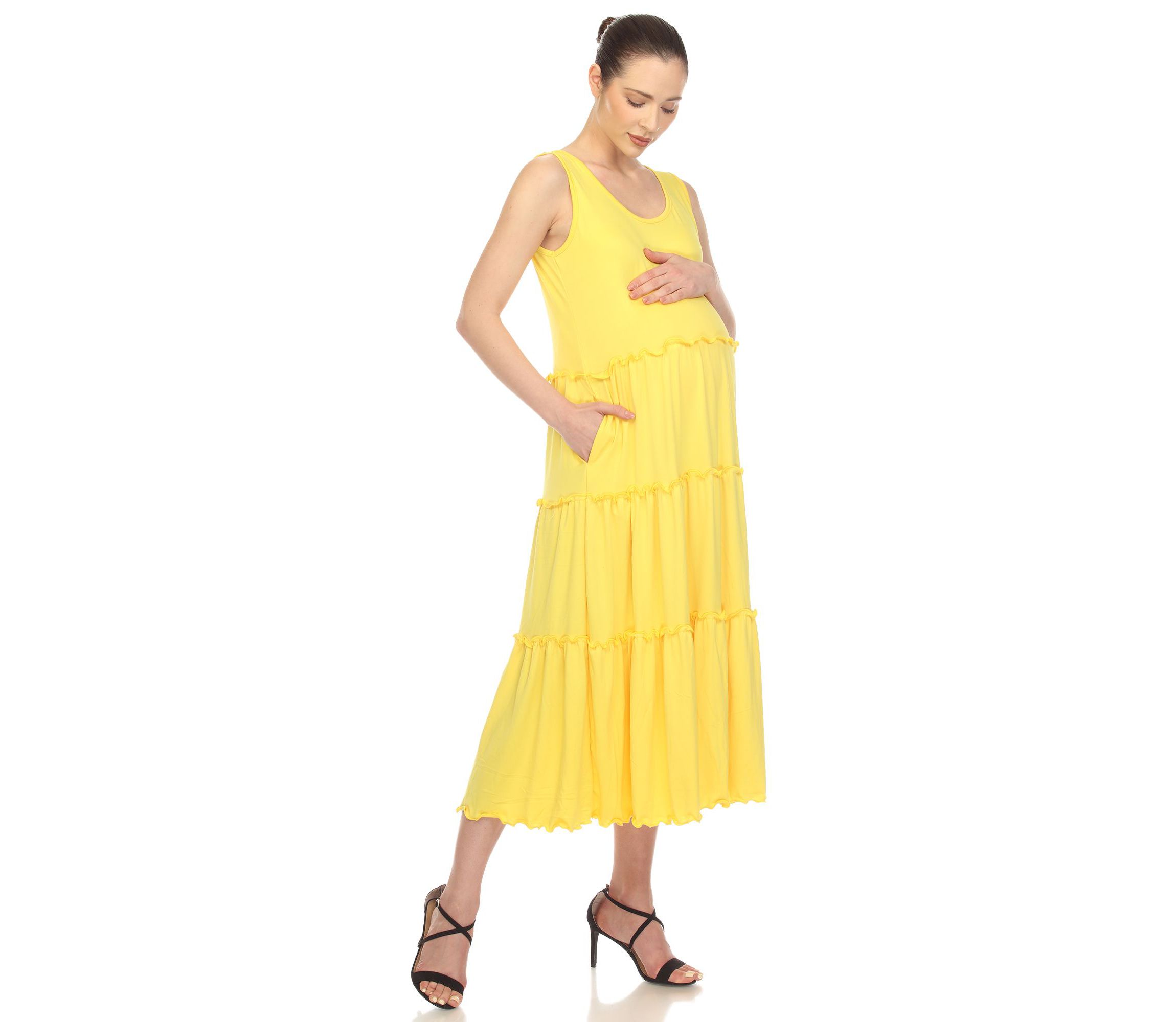 Maternity Scoop Neck Tiered Midi Dress