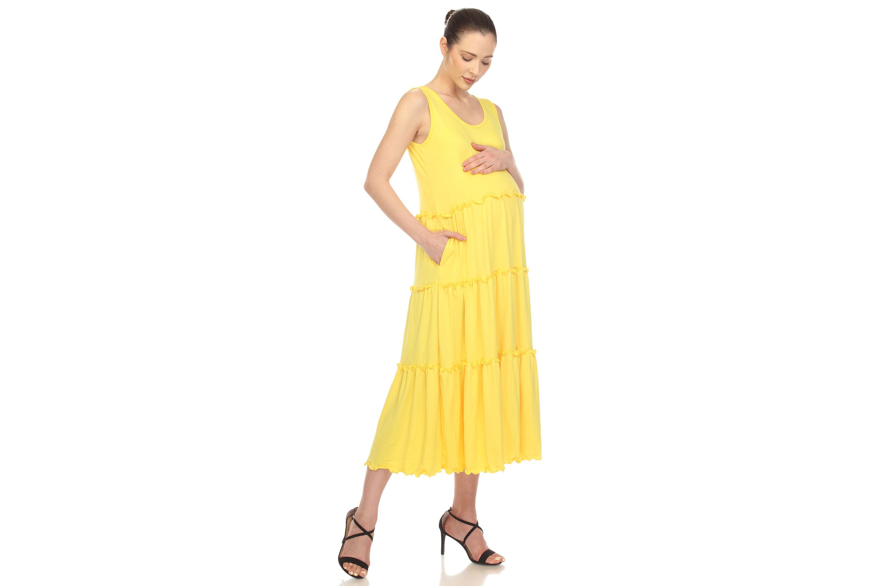 Maternity Scoop Neck Tiered Midi Dress