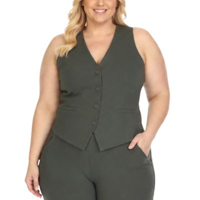 White Mark Women's Plus Size Tailored Button Front Vest, 3XL