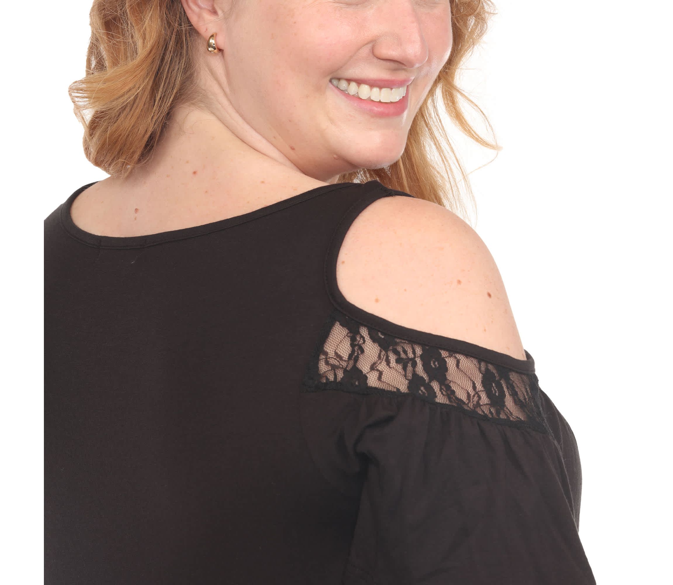 Plus Size Cold Shoulder Lace Trim Knit Top