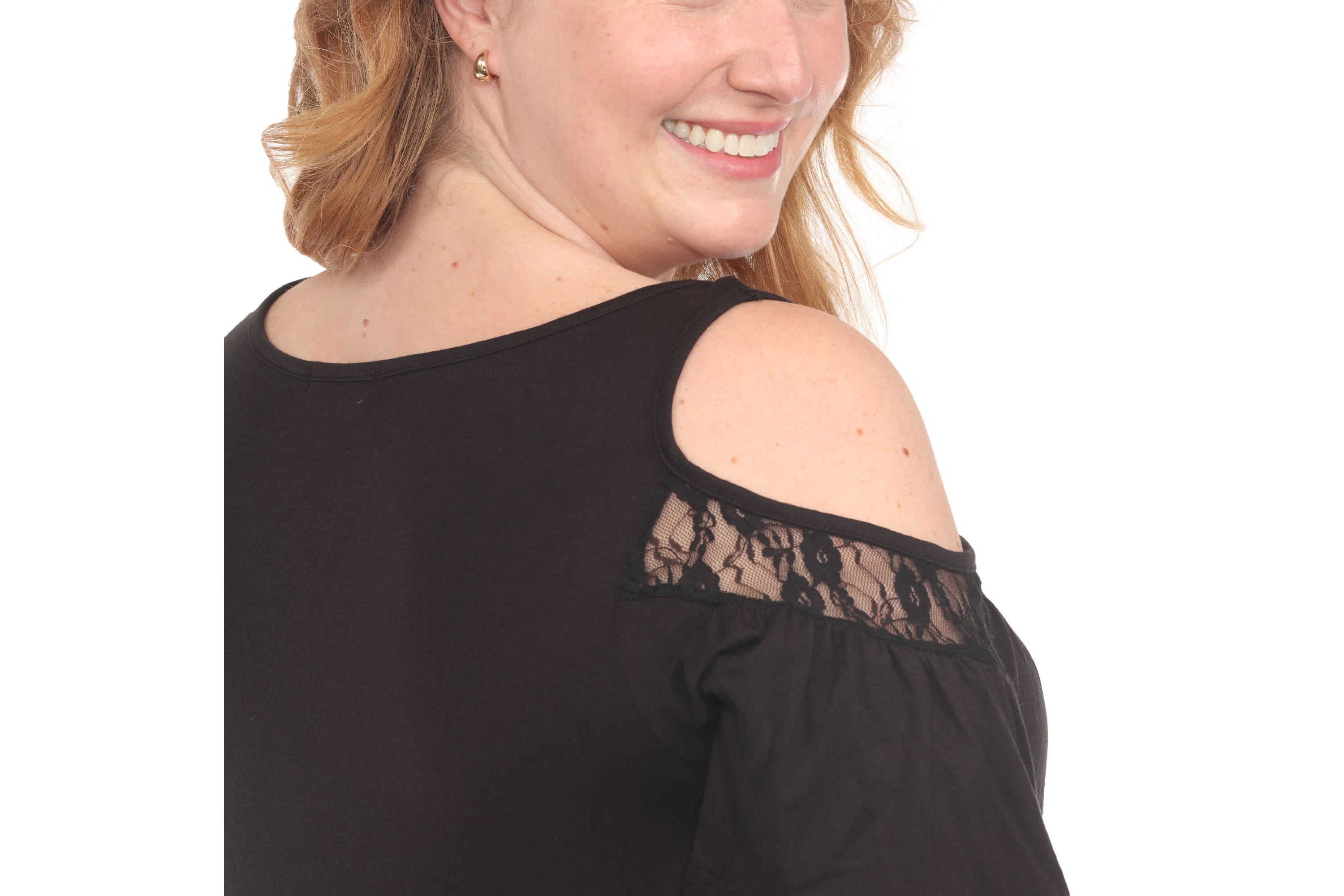 Plus Size Cold Shoulder Lace Trim Knit Top