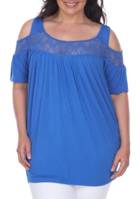 White Mark Women's Plus Size Bexley Tunic Top, Blue, 2X