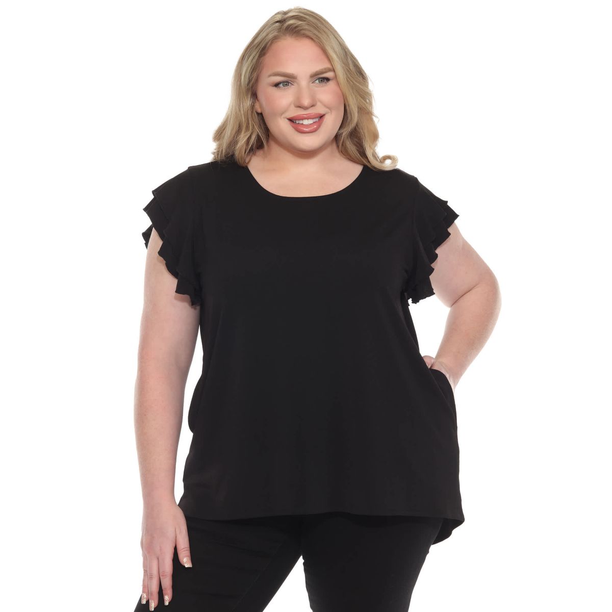 Plus Size Ruffled Sleeve Solid Top