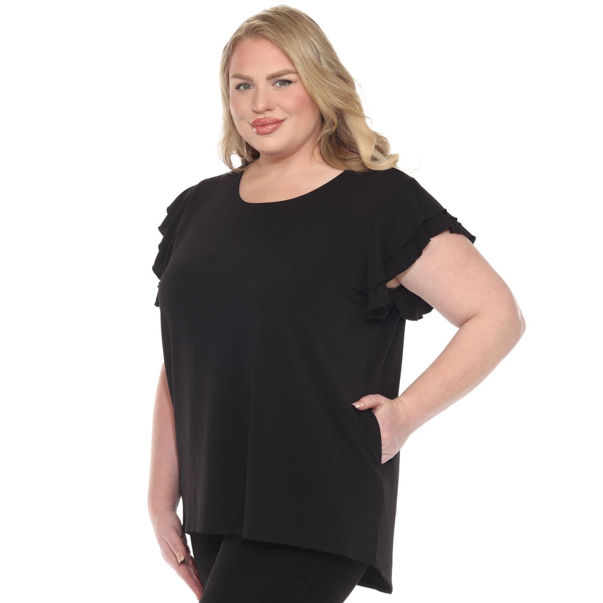 Plus Size Ruffled Sleeve Solid Top