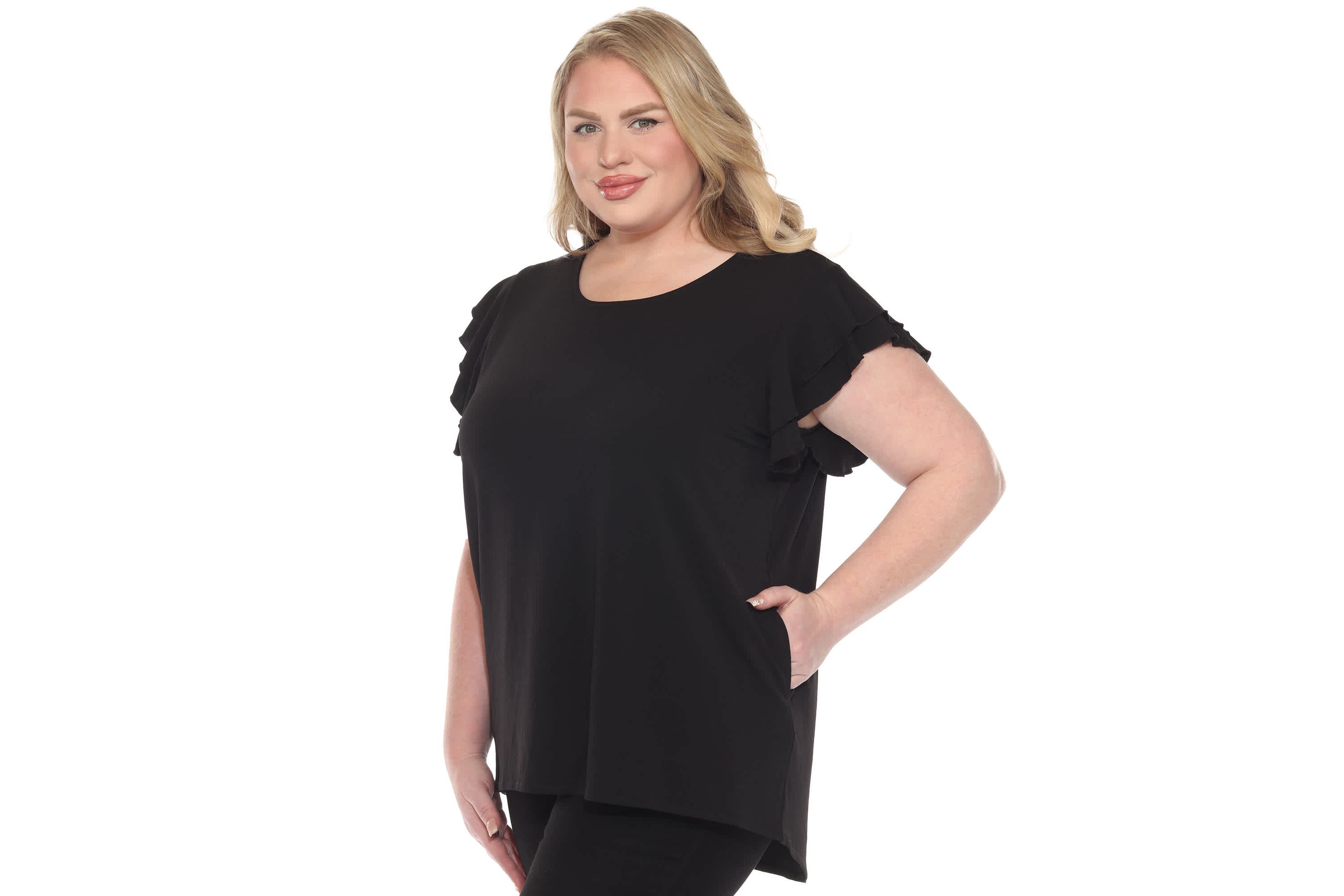 Plus Size Ruffled Sleeve Solid Top