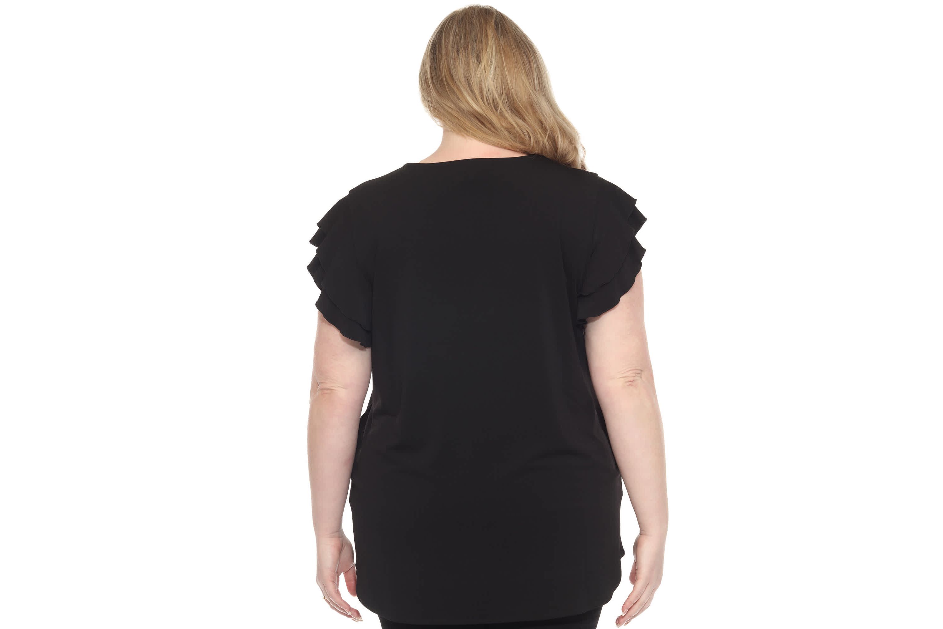 Plus Size Ruffled Sleeve Solid Top