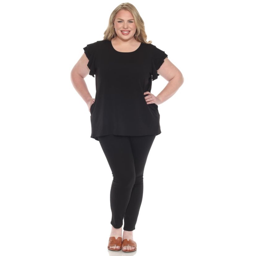 Plus Size Ruffled Sleeve Solid Top