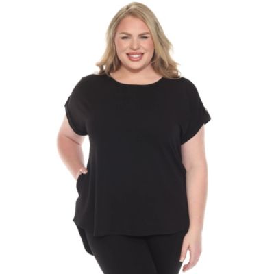 White Mark Women's Plus Size Folded Short Sleeve Solid Top