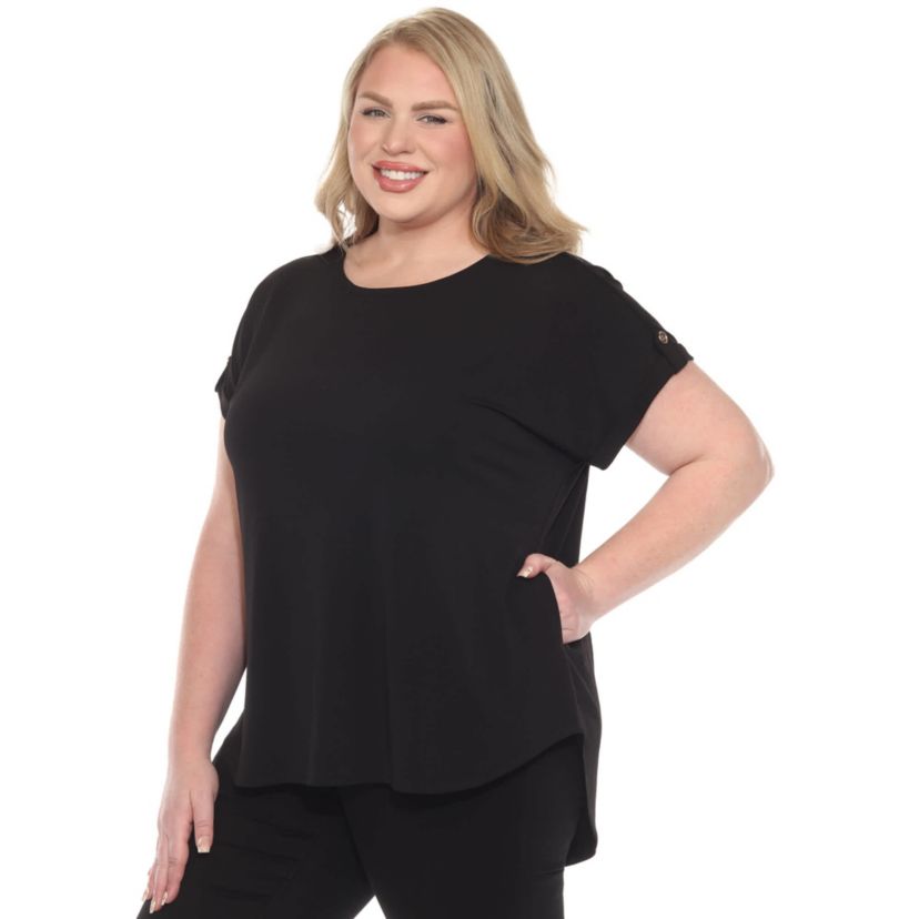 Plus Size Folded Short Sleeve Solid Top