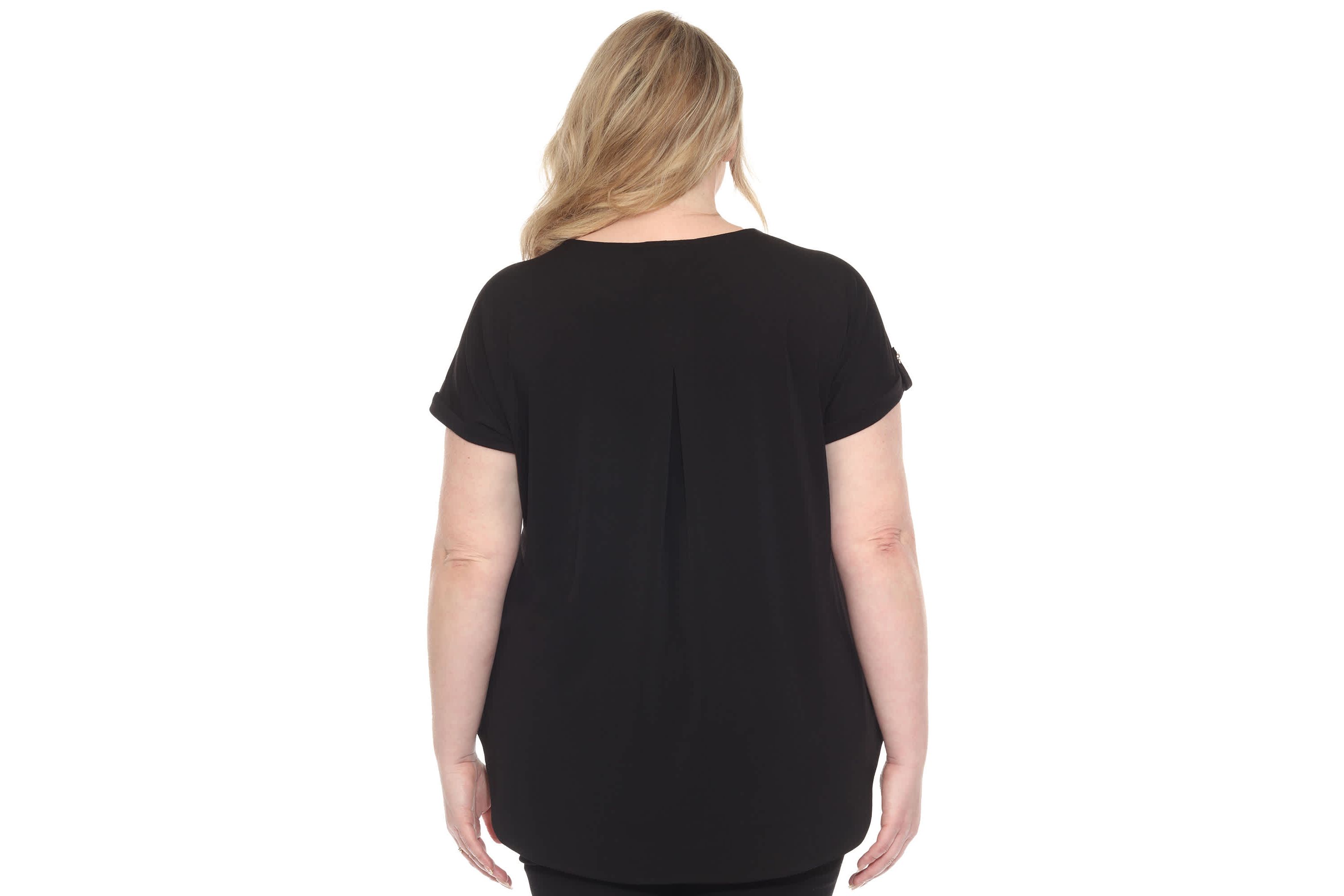 Plus Size Folded Short Sleeve Solid Top