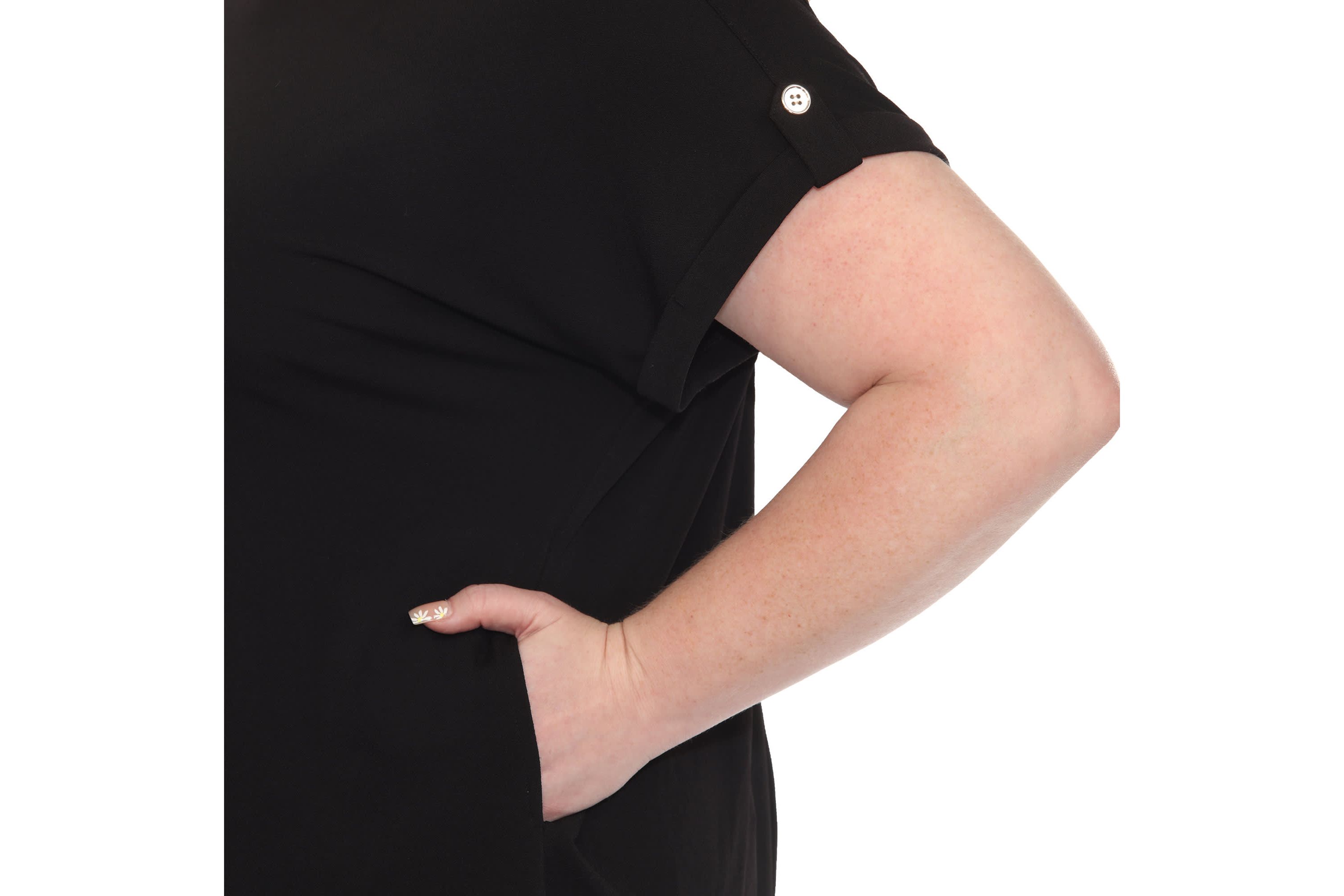 Plus Size Folded Short Sleeve Solid Top