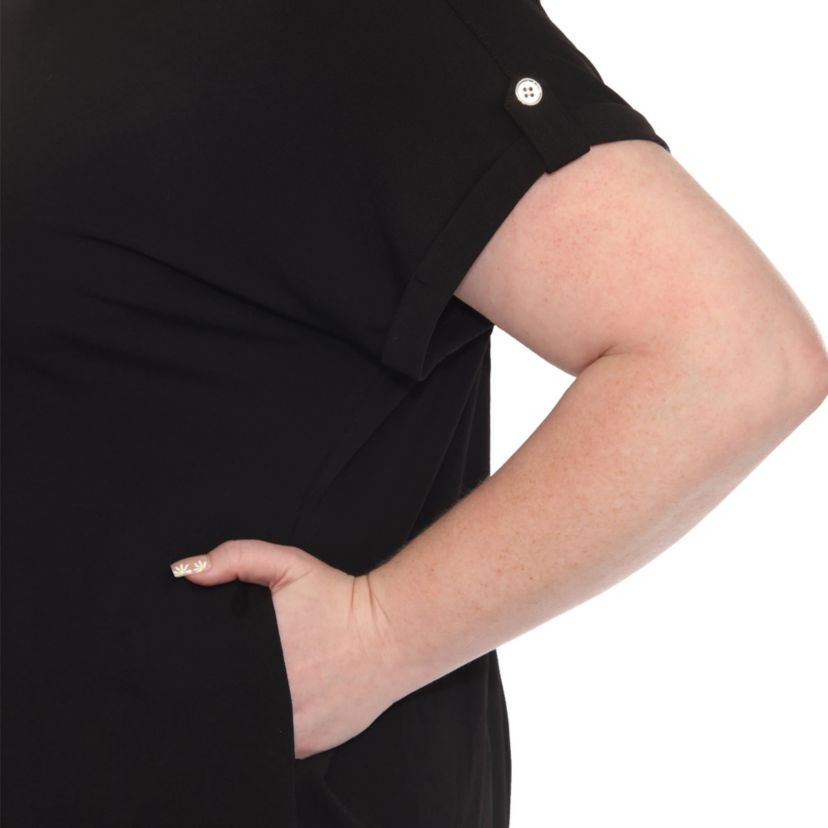 Plus Size Folded Short Sleeve Solid Top