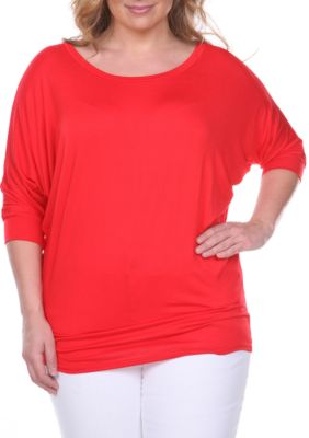 White Mark Women's Plus Size Bat Sleeve Tunic, Red, 3X
