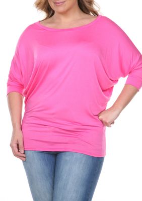 White Mark Women's Plus Size Bat Sleeve Tunic, Fuchsia, 3X