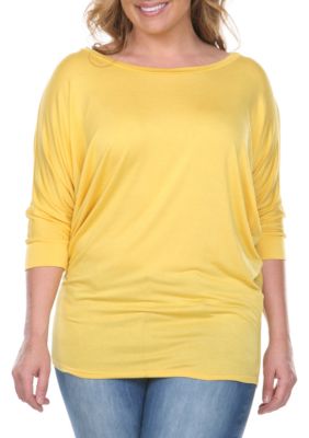 White Mark Women's Plus Size Bat Sleeve Tunic, Yellow, 4X