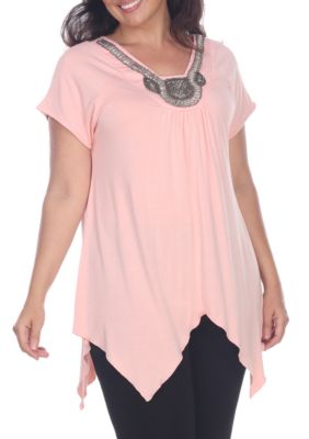 White Mark Women's Plus Size Fenella Short Sleeve Tunic, Light Orange, 1X