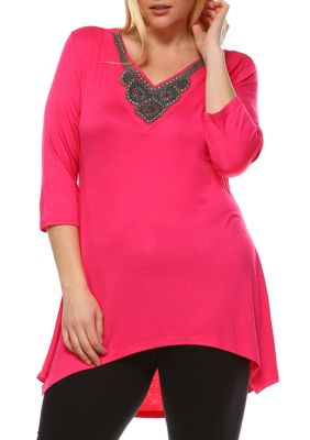 White Mark Women's Plus Size Luna Tunic, Fuchsia, 1X