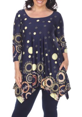 White Mark Women's Plus Size Erie Tunic, Navy Blue, 2X