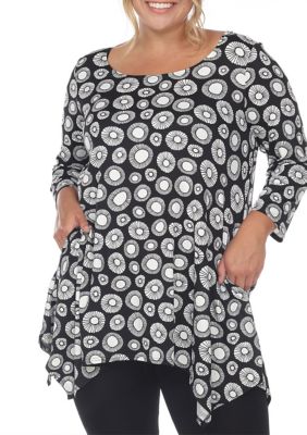White Mark Women's PS Printed Geometric Circle Tunic Top