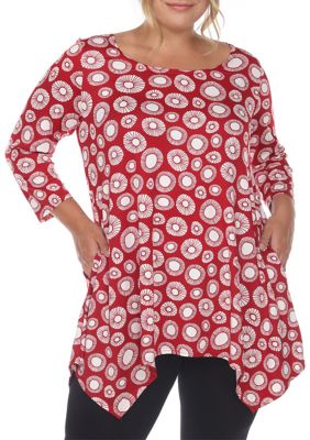 White Mark Women's PS Printed Geometric Circle Tunic Top, Red, 3X