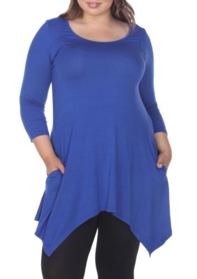 White Mark Women's Plus Size Makayla Tunic, Blue, 3X