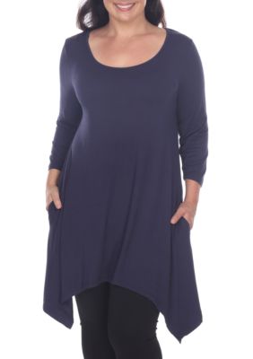 White Mark Women's Plus Size Makayla Tunic, Navy Blue, 4X