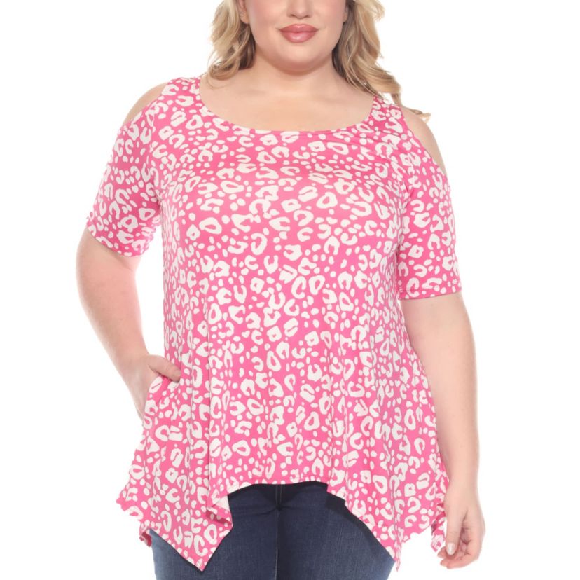 Plus Size Cold Shoulder Leopard Print Short Sleeve Tunic Top
