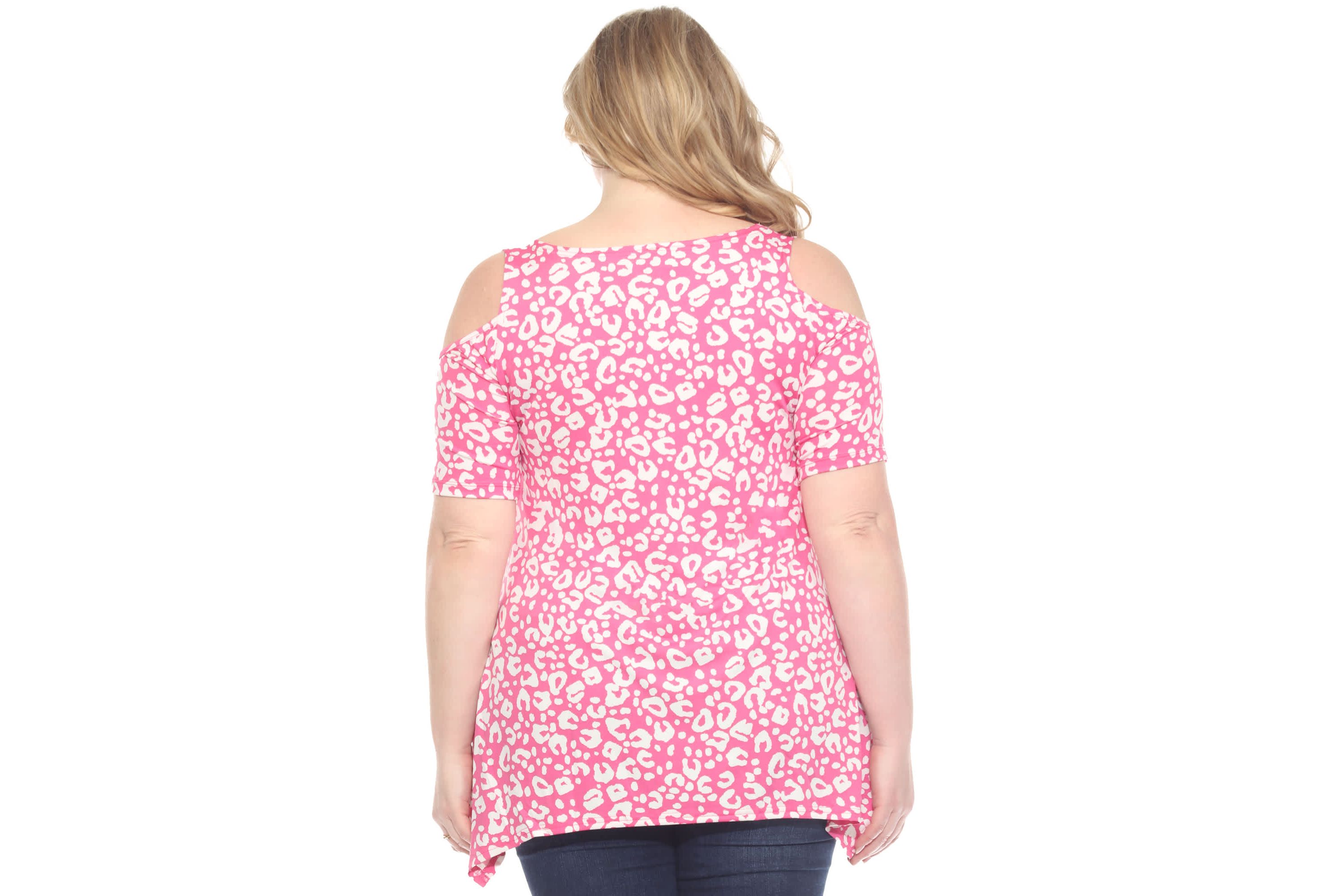 Plus Size Cold Shoulder Leopard Print Short Sleeve Tunic Top