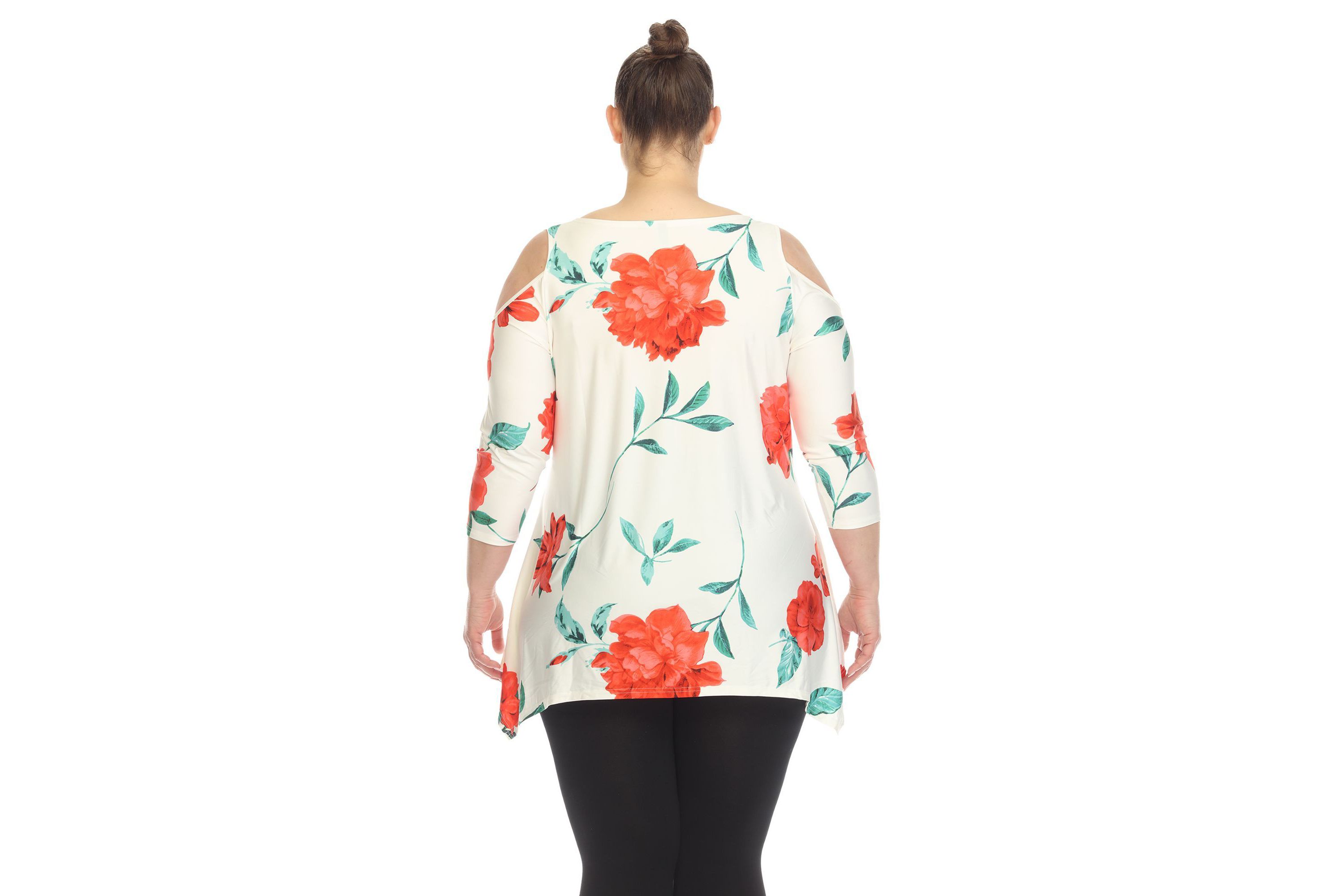 Plus Size Floral Printed Cold Shoulder Tunic
