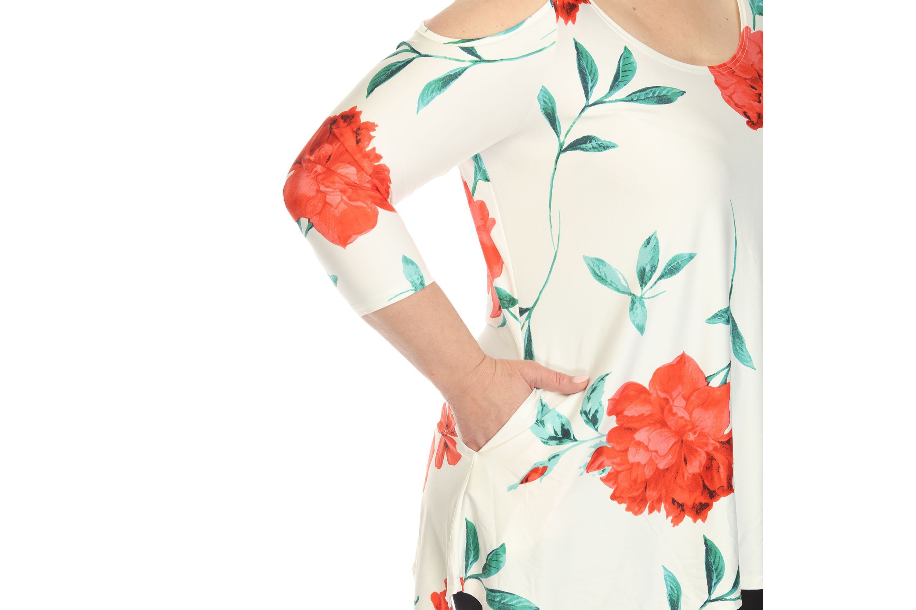 Plus Size Floral Printed Cold Shoulder Tunic