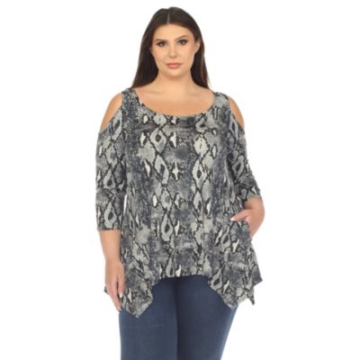 White Mark Women's Plus Size Snake Print Cold Shoulder Tunic