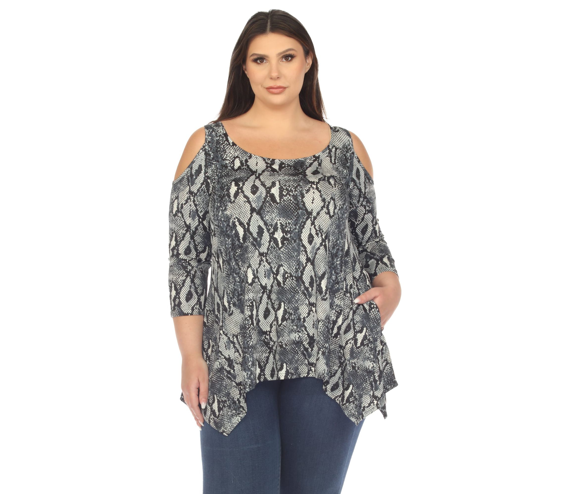 Plus Size Snake Print Cold Shoulder Tunic