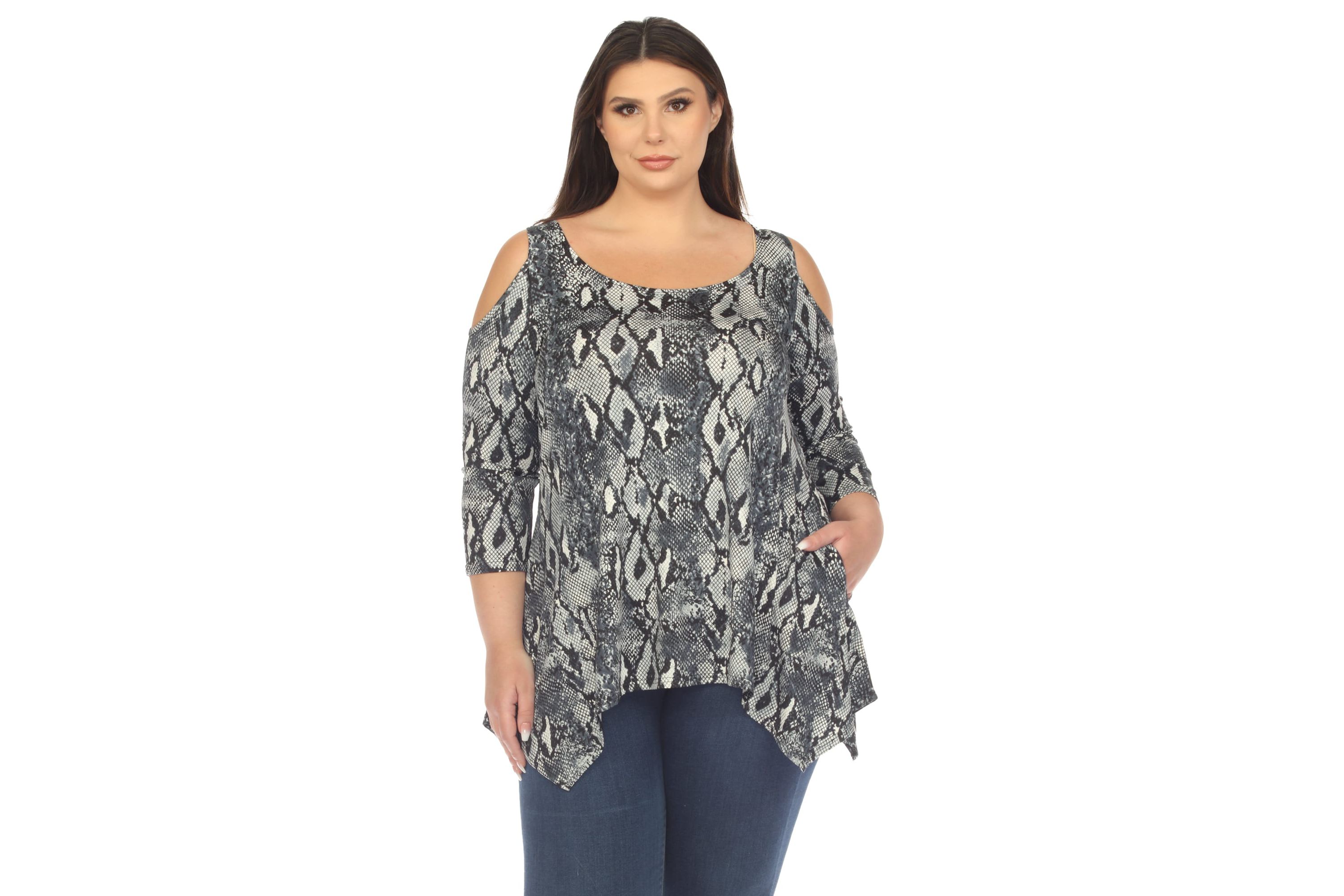 Plus Size Snake Print Cold Shoulder Tunic