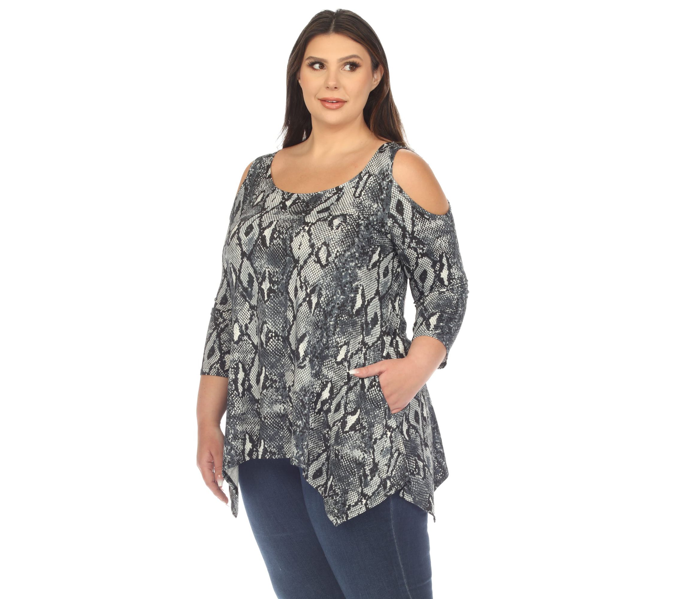 Plus Size Snake Print Cold Shoulder Tunic