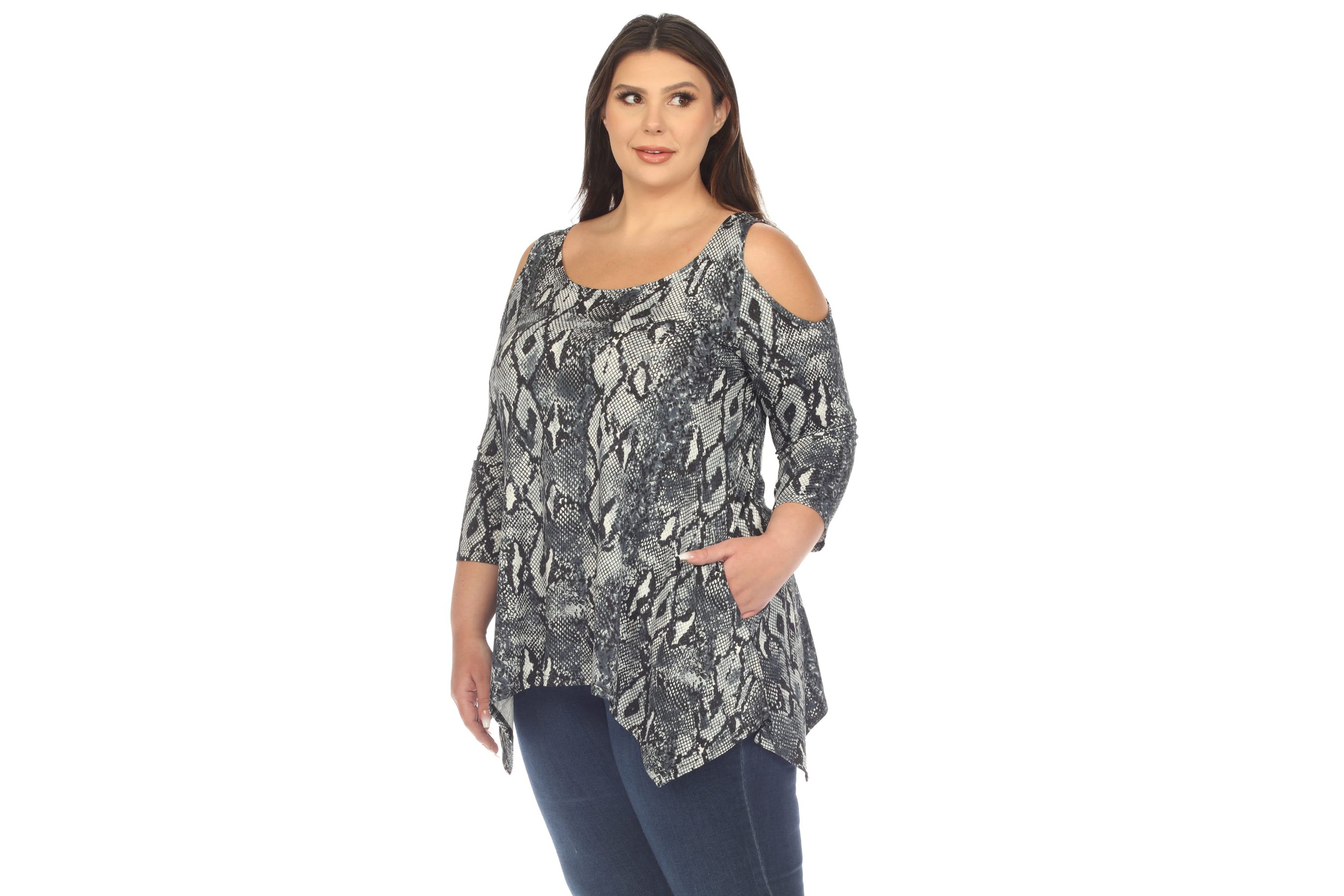 Plus Size Snake Print Cold Shoulder Tunic