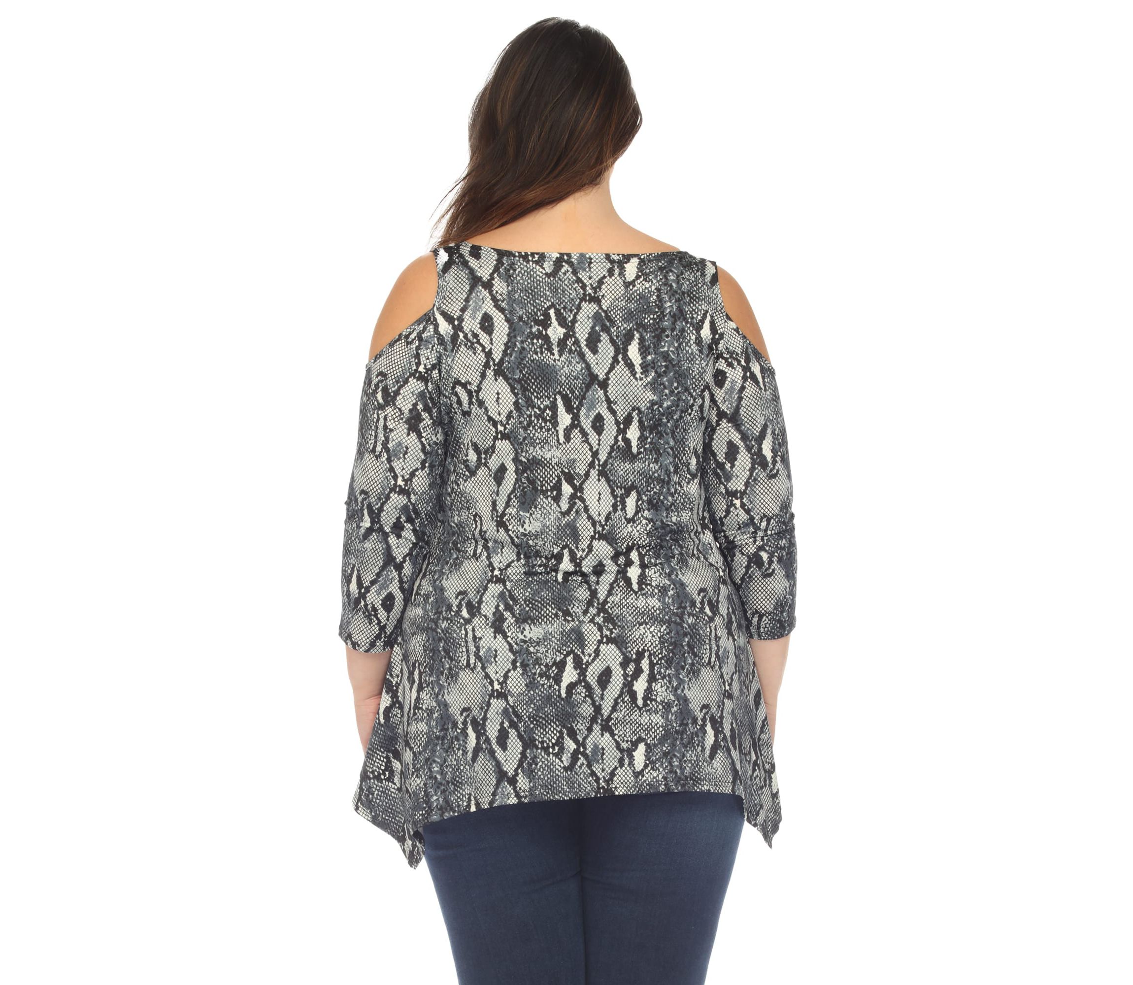 Plus Size Snake Print Cold Shoulder Tunic