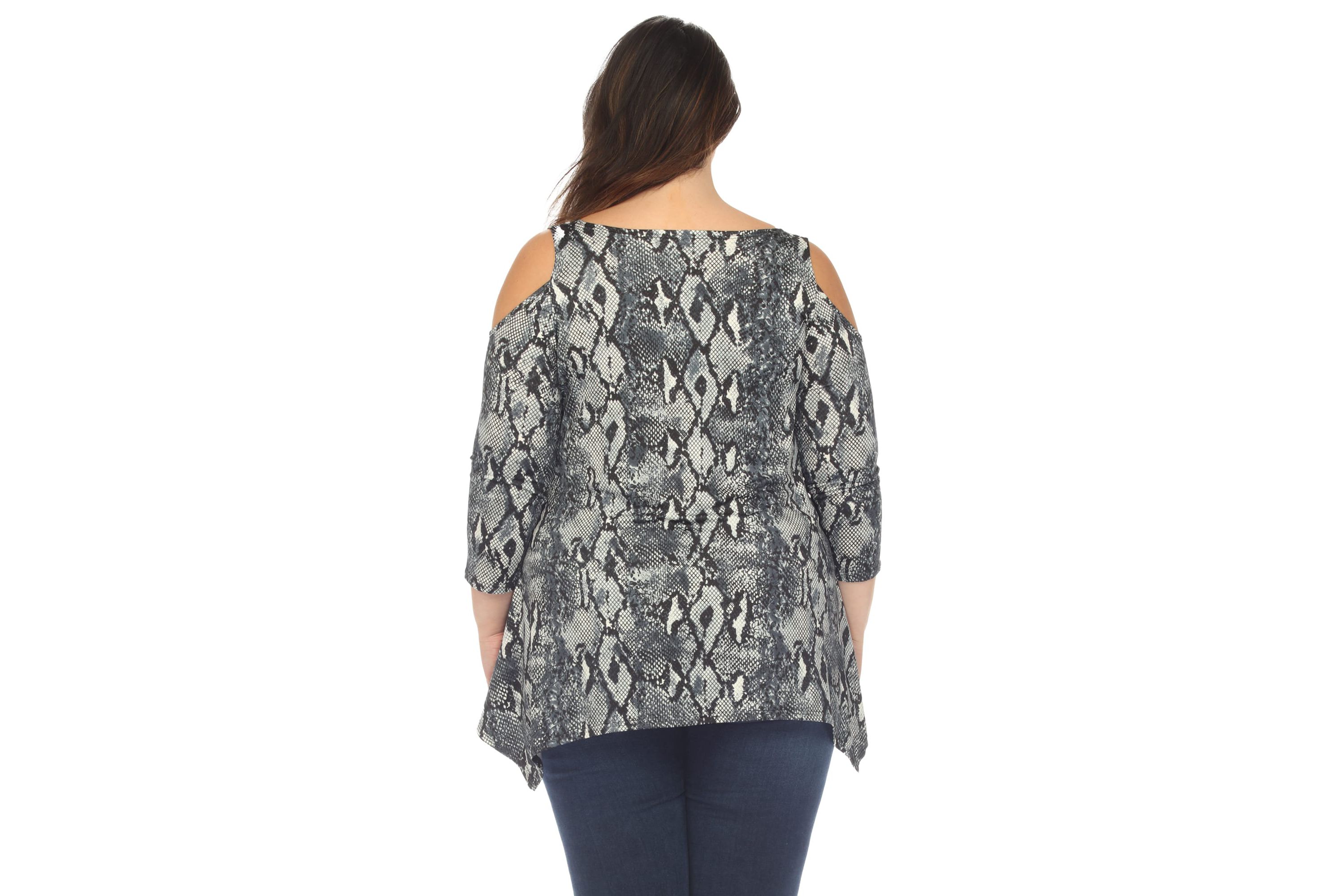 Plus Size Snake Print Cold Shoulder Tunic