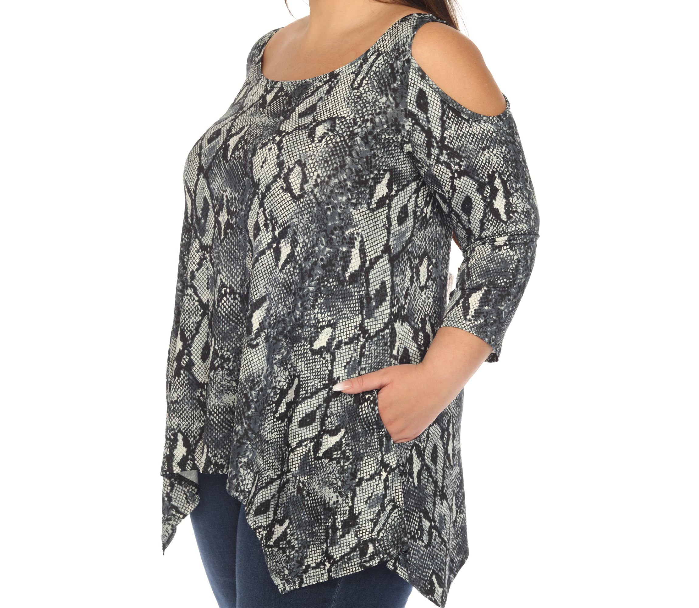 Plus Size Snake Print Cold Shoulder Tunic