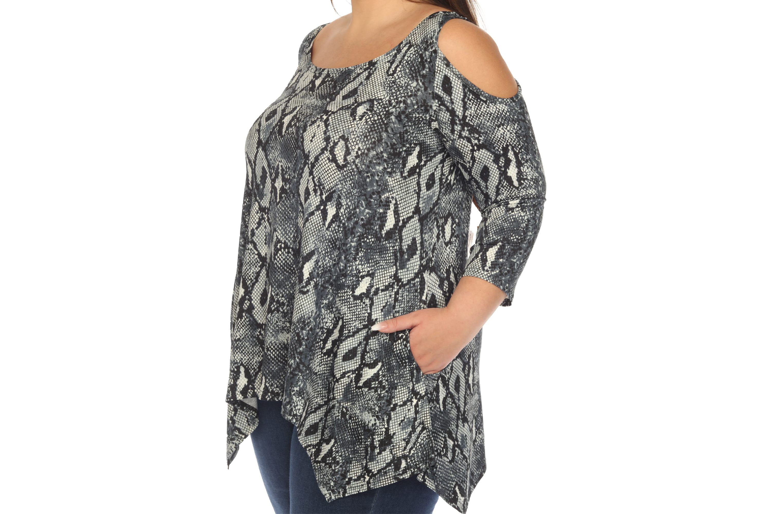 Plus Size Snake Print Cold Shoulder Tunic