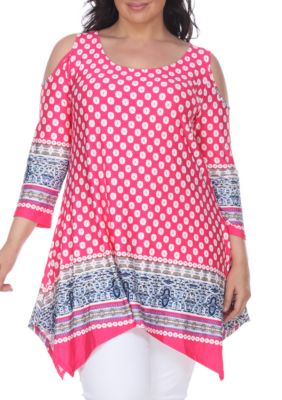 White Mark Women's Plus Size Antonia Cut Out Shoulder Tunic