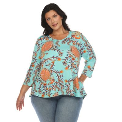 White Mark Women's Plus Size Vibrant Boho Swing Top, Mint, 3X