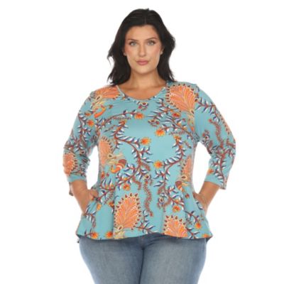 White Mark Women's Plus Size Vibrant Boho Swing Top, Blue, 3X